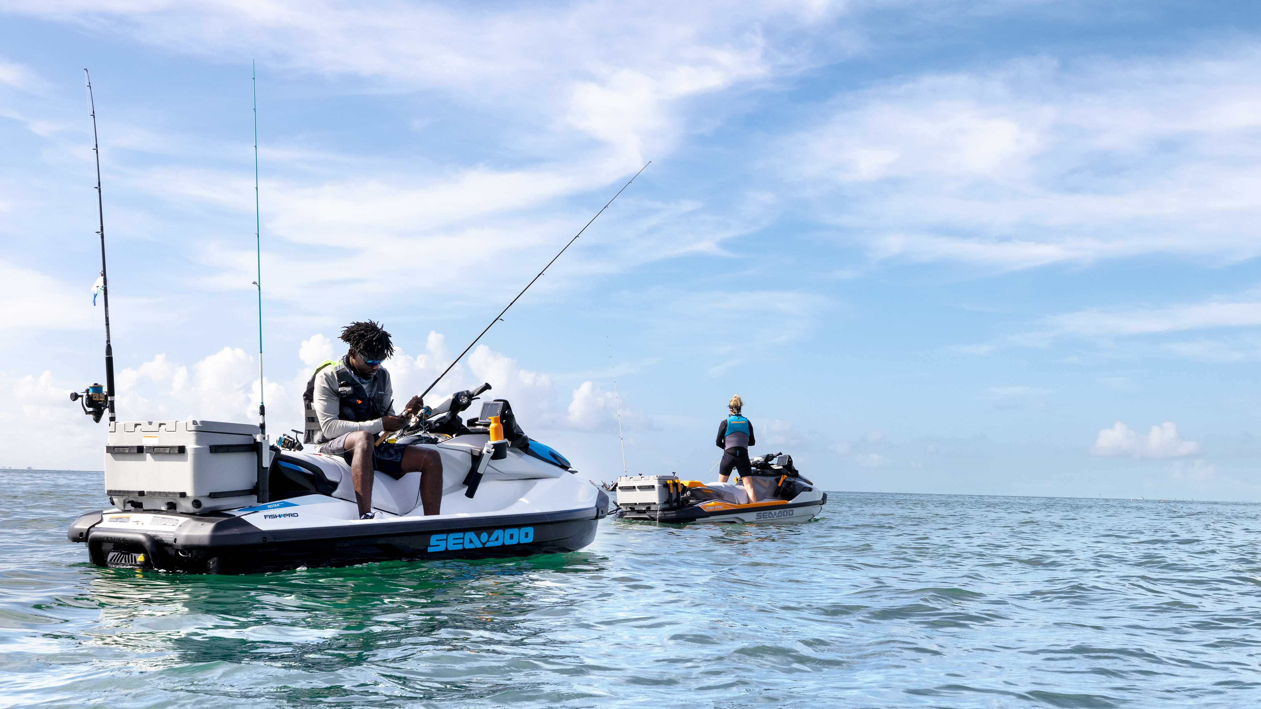 Couple fishing with their new Sea-Doo Fish Pro