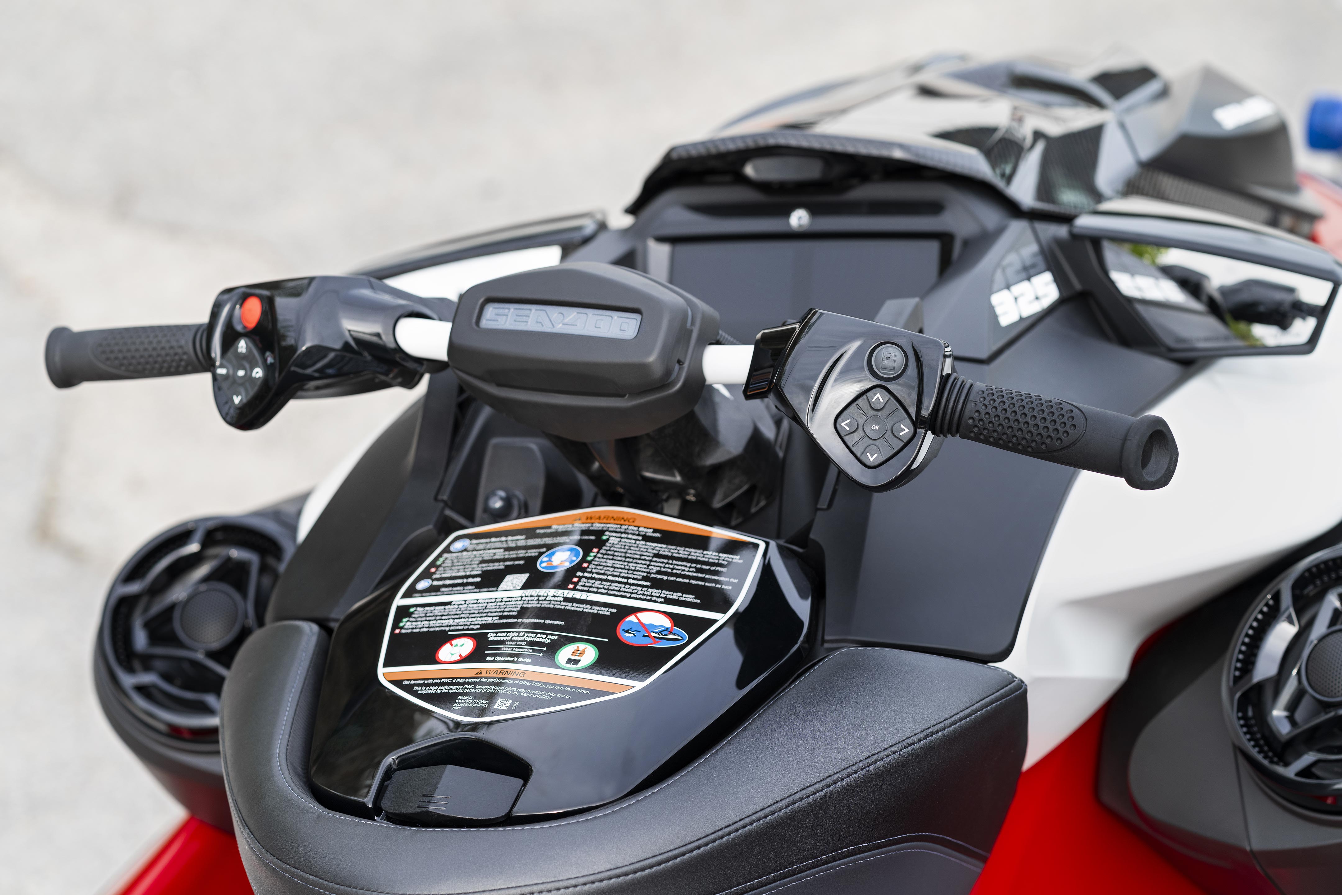 Handlebars, audio system and LCD display of the 2024 Sea-Doo RXP-X personal watercraft