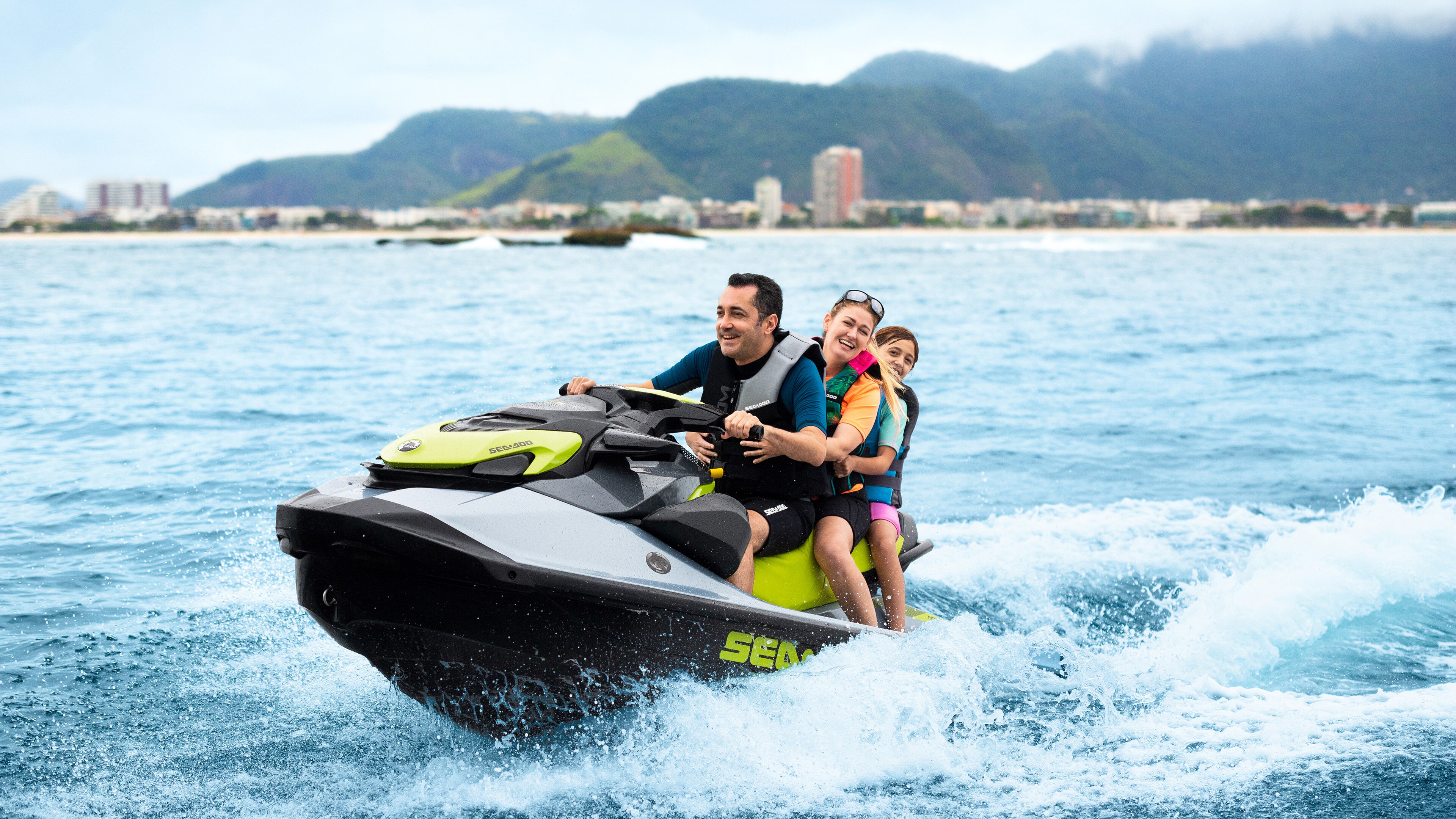 Family enjoying their ride on a Sea-Doo