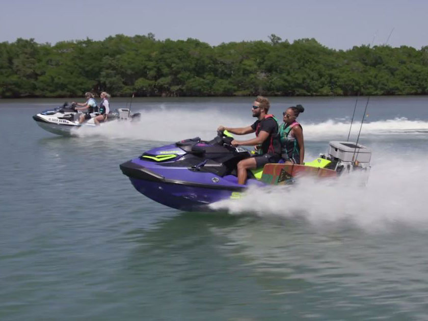 Friends going fishing on their Sea-Doo WAKE PRO and FISH PRO