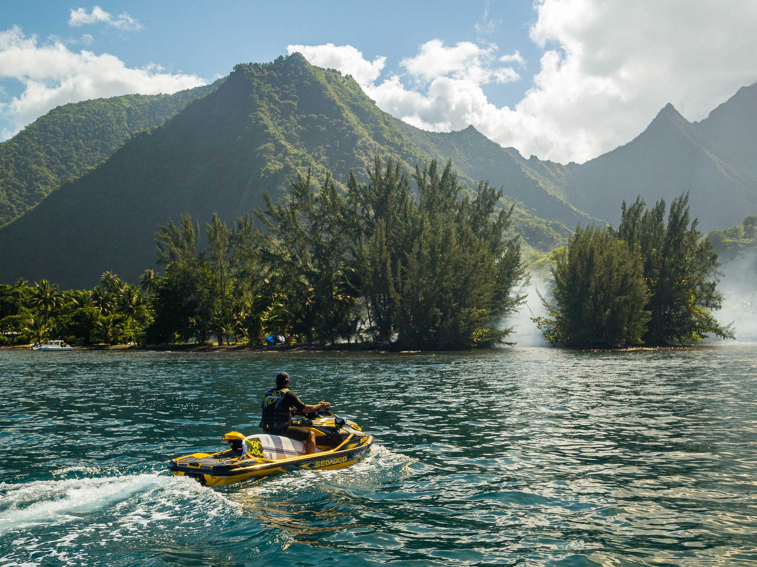 Michel Bourez on a Sea-Doo in Tahiti