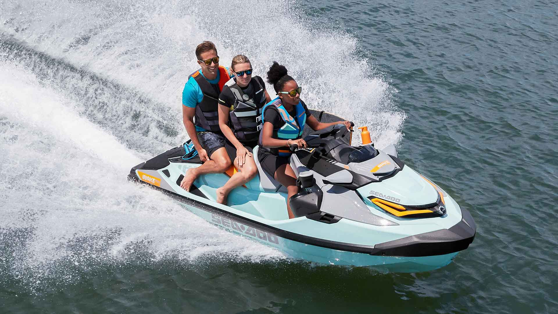 Family enjoying their ride on a Sea-Doo