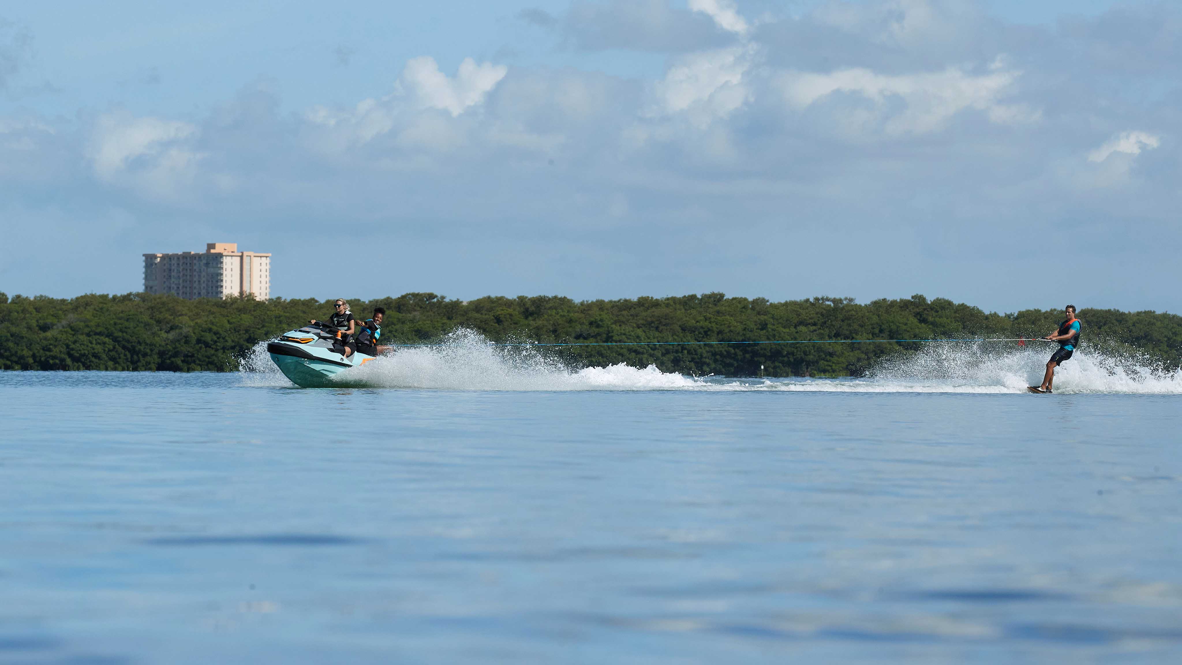 Two women pulling a wakeboard with a Sea-Doo Wake Pro