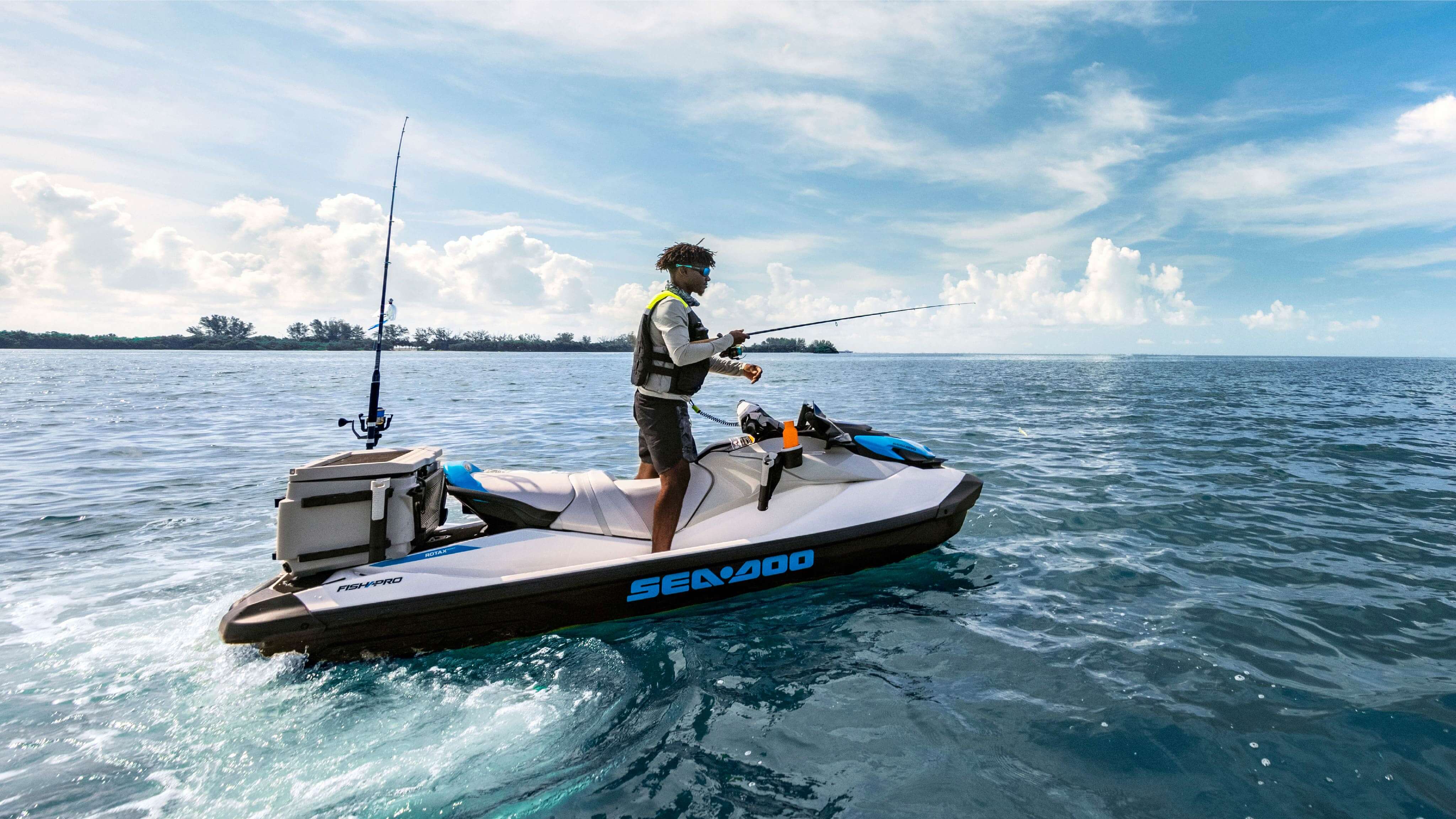 Man fishing on his Sea-Doo FishPro