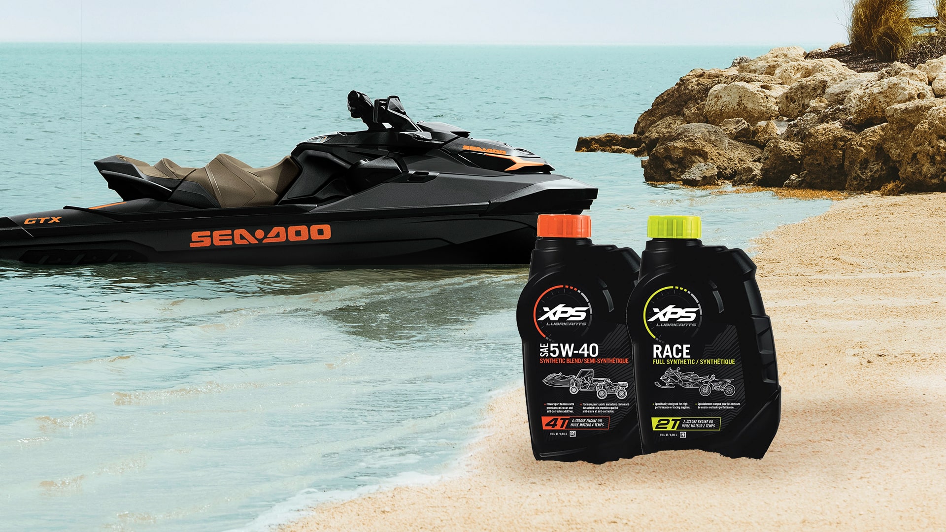 Sea-Doo on a beach next to XPS products